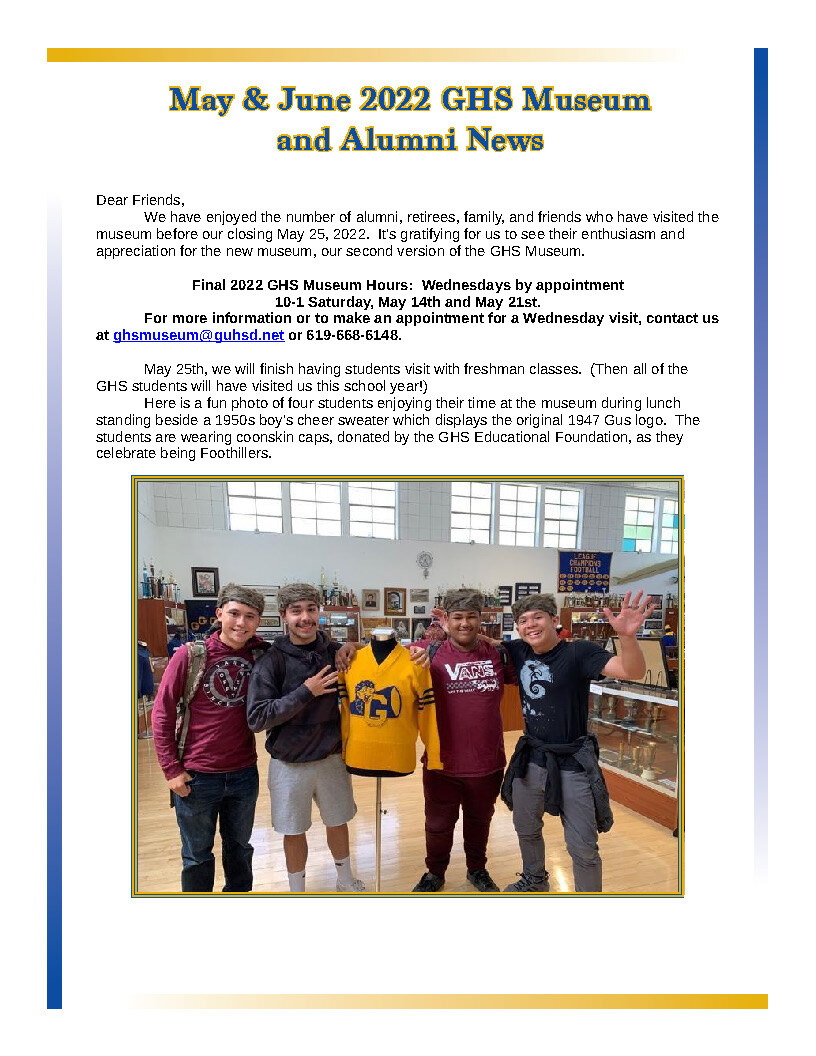 ghs may june newsletter page 1 > Home - Grossmont High School Museum