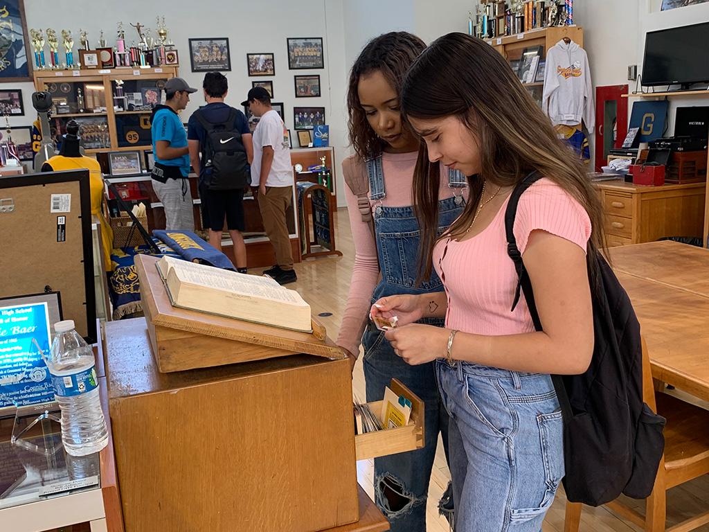 Students exploring the card catalogue