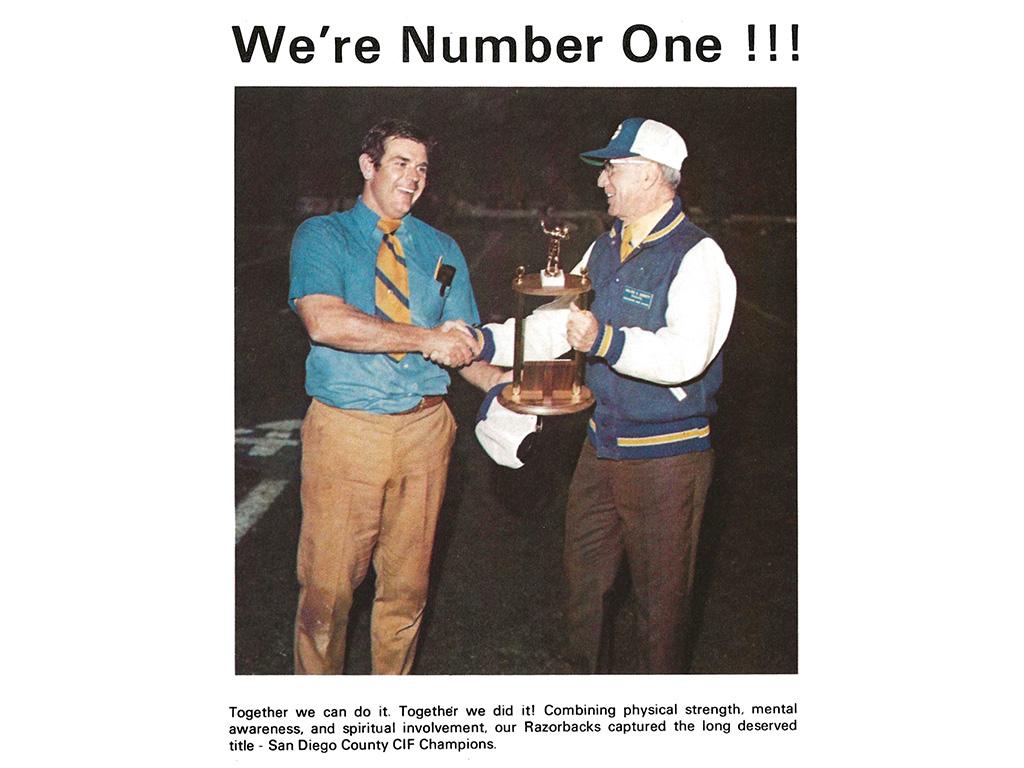 Pat Roberts Presents 1971 Football CIF Champion Trophy Presented to Principal Walter Barnett