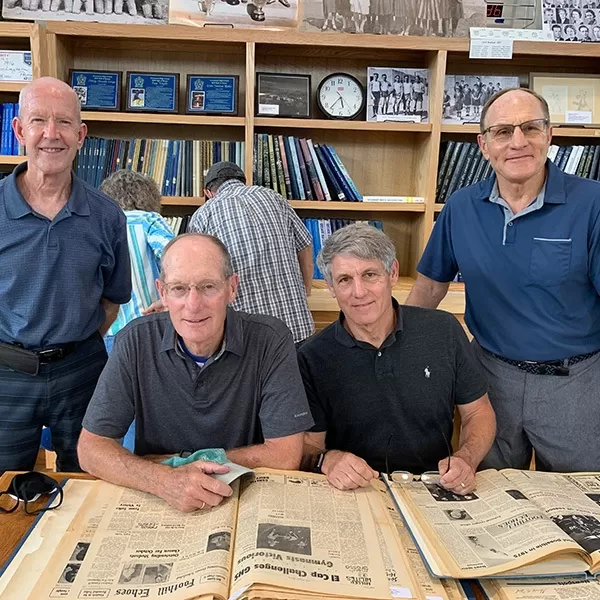 Enjoying the Foothill Echoes before the Sweetwater Football game on August 19, 2021_ Barry Dingle, Class of 1968, Carl Funke, Class of 1966,  Andy Funke, Class of 1977, and Bill Funke, Class of 1969.